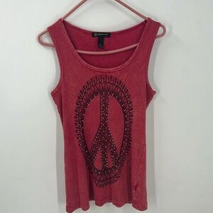INC international concepts petite ribbed, peace sign boho hippy tank top M